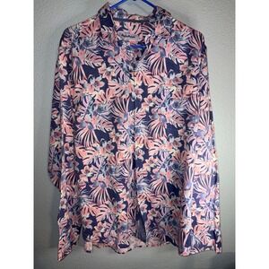 Tommy Bahama Mens Large Tropical Floral Palm Print Long Sleeve Button Front